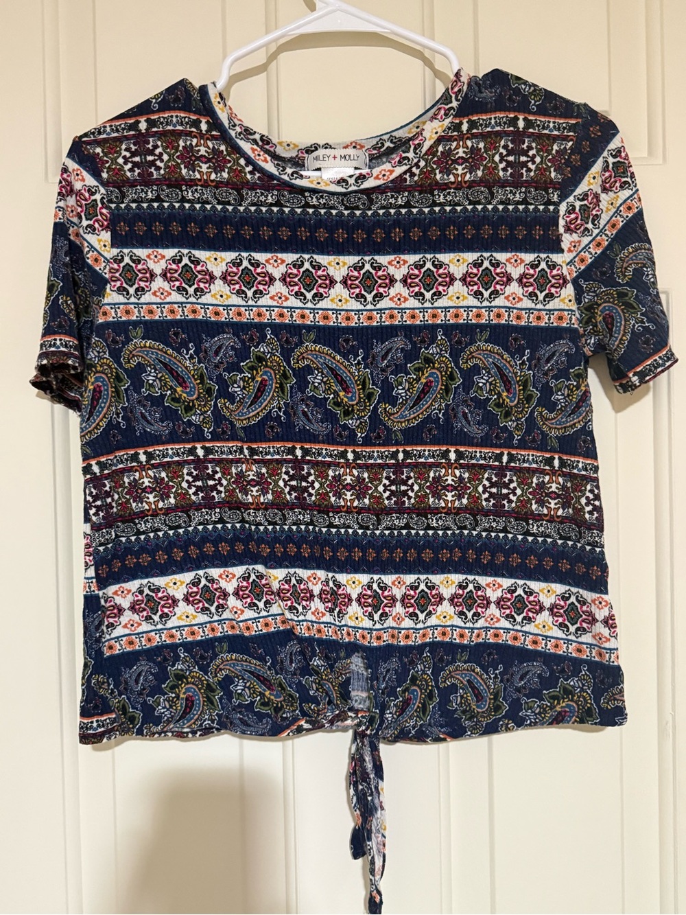 Miley & Molly Navy Paisley Tie-Front Crop Top